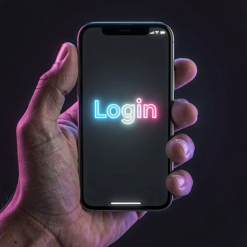 Modern smartphone with a glowing login screen representing secure and fast access to FYI777 casino accounts for Malaysian players